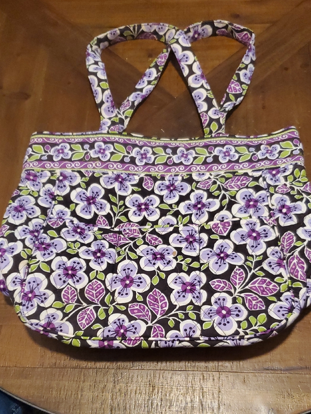 Vera Bradley Purple, White and Green Floral Quilted Tote
